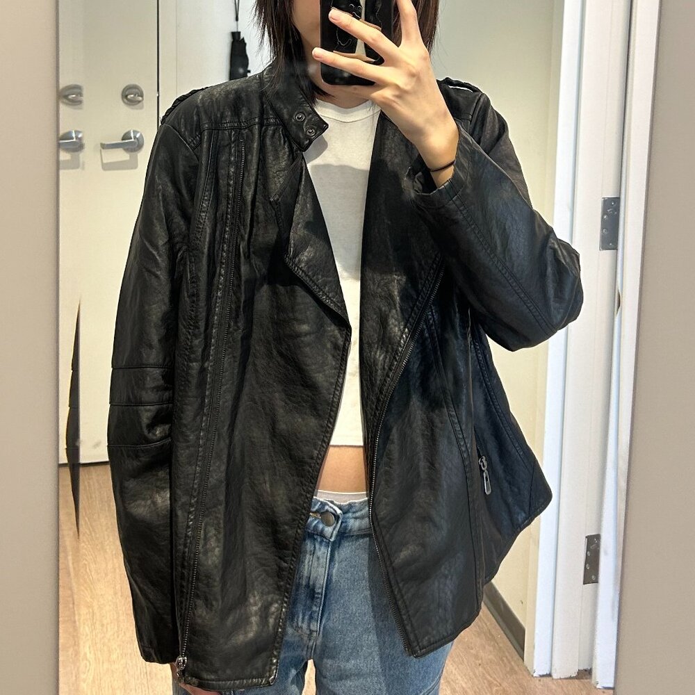 vintage black biker leather jacket
